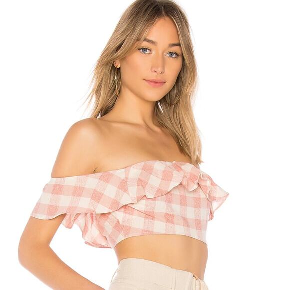 Revolve x Privacy Please Hosta Top in Papaya Gingham NWOT Size Small - Picture 2 of 3